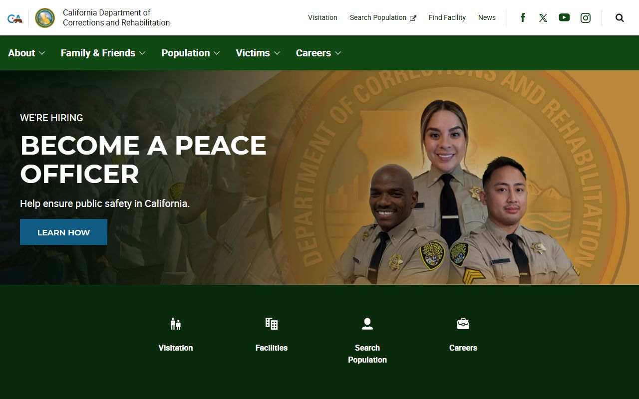 Official California Department of Corrections and Rehabilitation home page with statewide population and records links